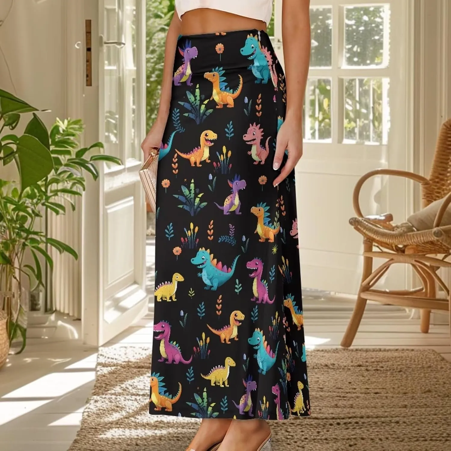 2024 Womens High Waist Maxi Long Skirts Sexy for Ladies Spring Summer Casual Formal Work Skirt Plus Size S-2XL