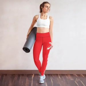 Athletic Apparatus Red 1 White Logo Yoga Leggings