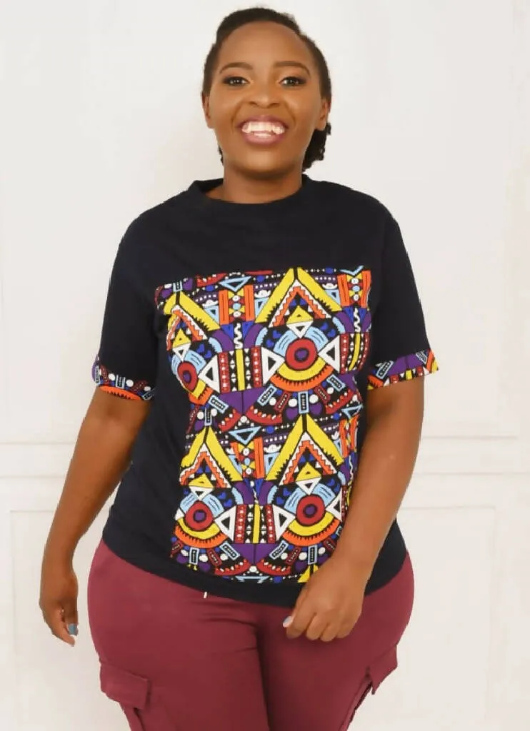 Black African Print Ankara T shirt .