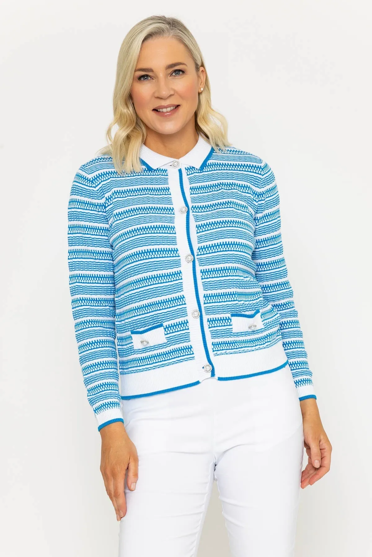 Blue Collar Knitted Cardigan