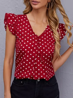 Clasi Polka Dot Ruffle Trim Blouse
