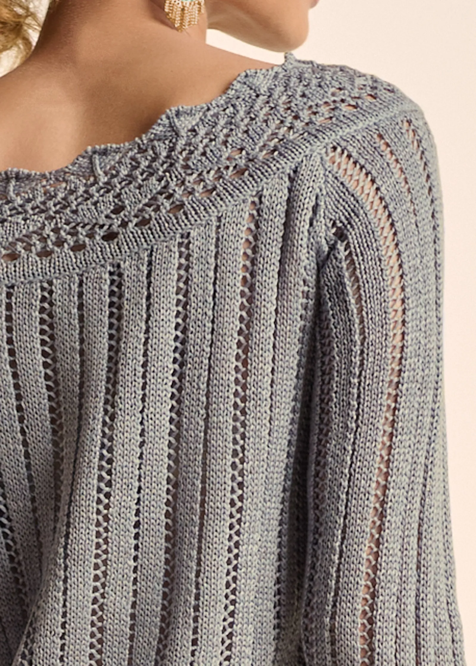 Crochet Detail Sweater  - Blue