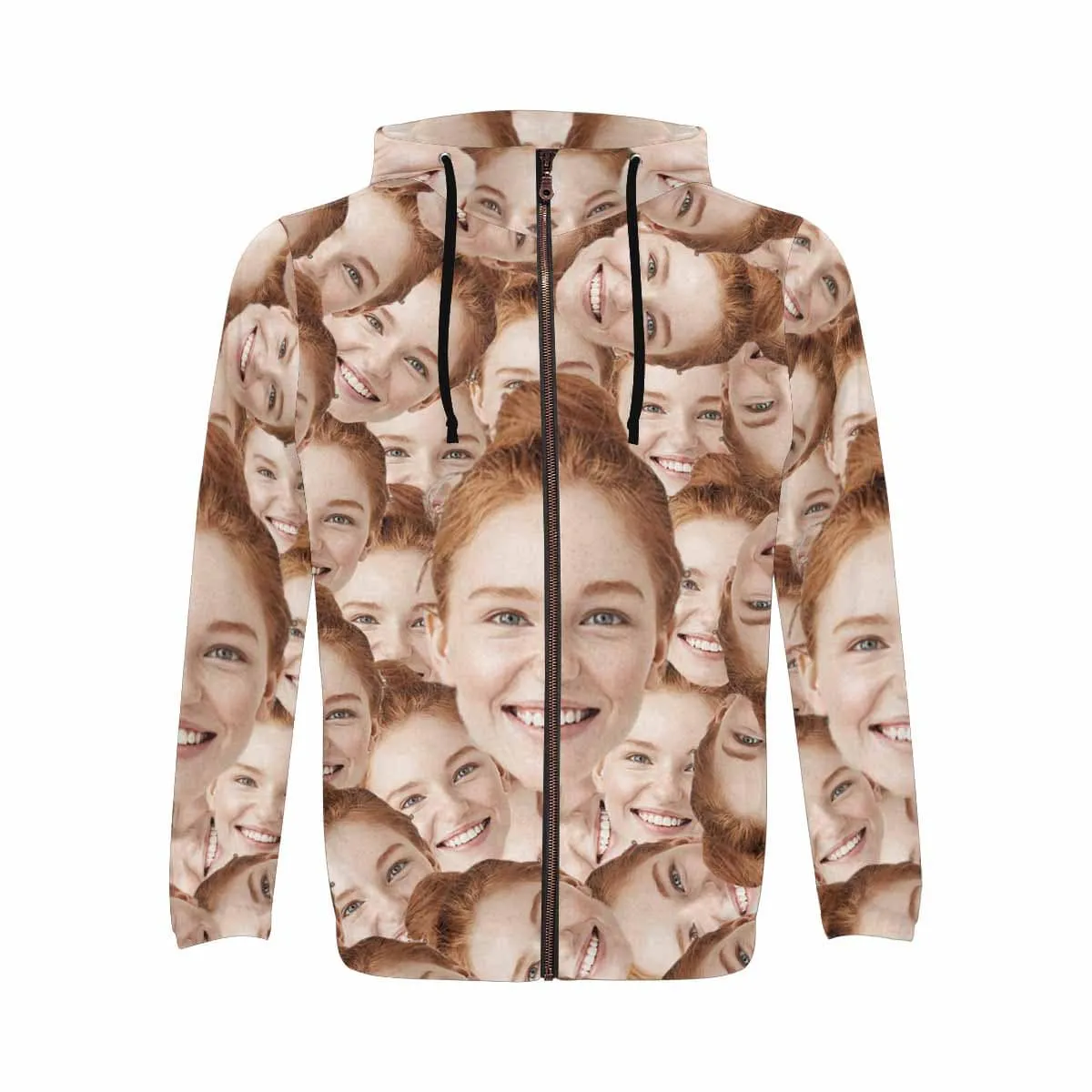 Custom Face Full Zip Hoodie Men's Hoodie with Girifriend Face Personalized Seamless Face Loose Hoodie