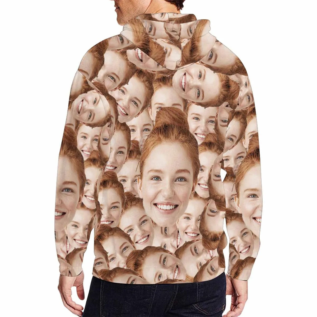 Custom Face Full Zip Hoodie Men's Hoodie with Girifriend Face Personalized Seamless Face Loose Hoodie