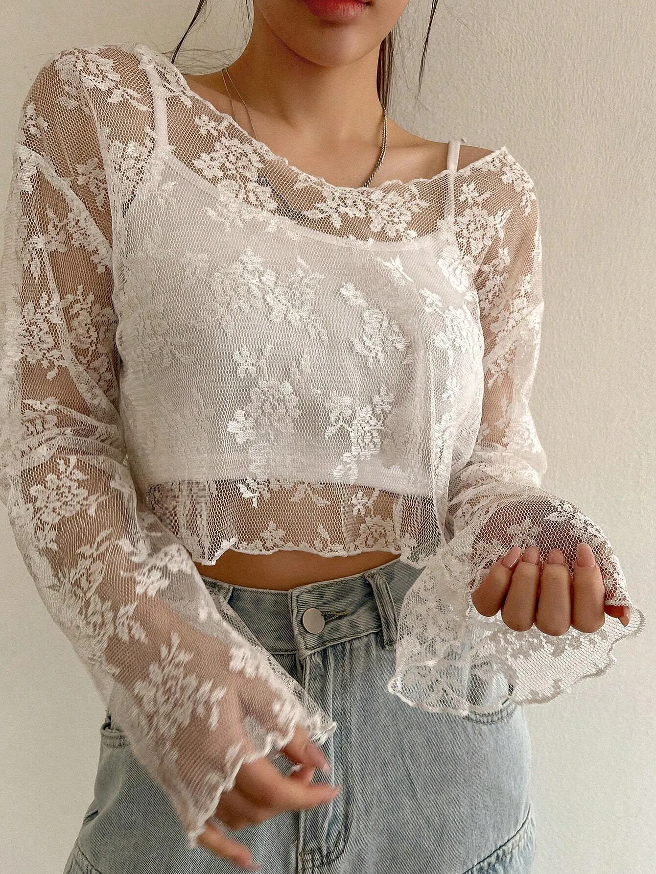 DAZY Women's Sheer Lace Blouse For Party And School Events