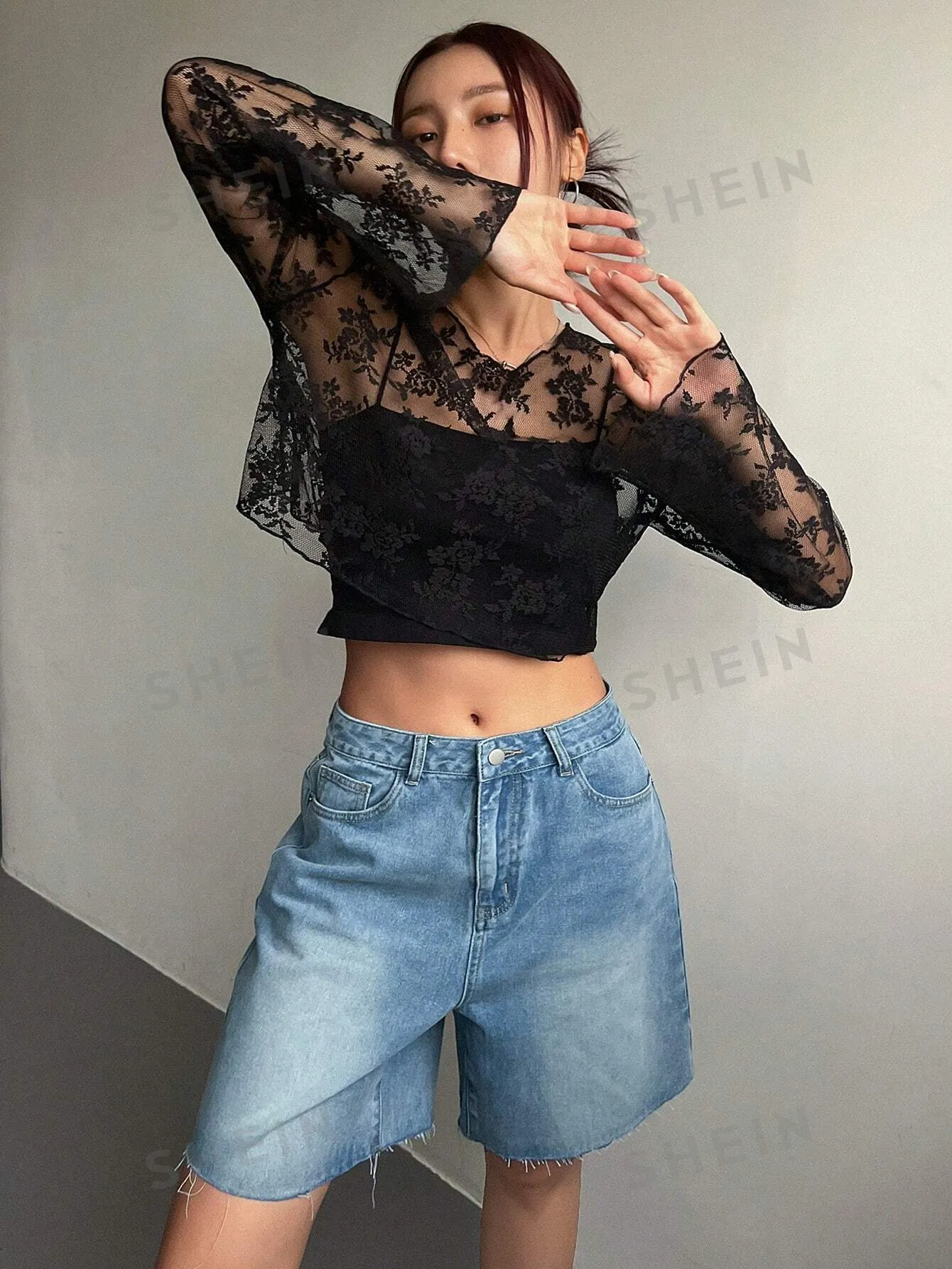 DAZY Women's Sheer Lace Blouse For Party And School Events