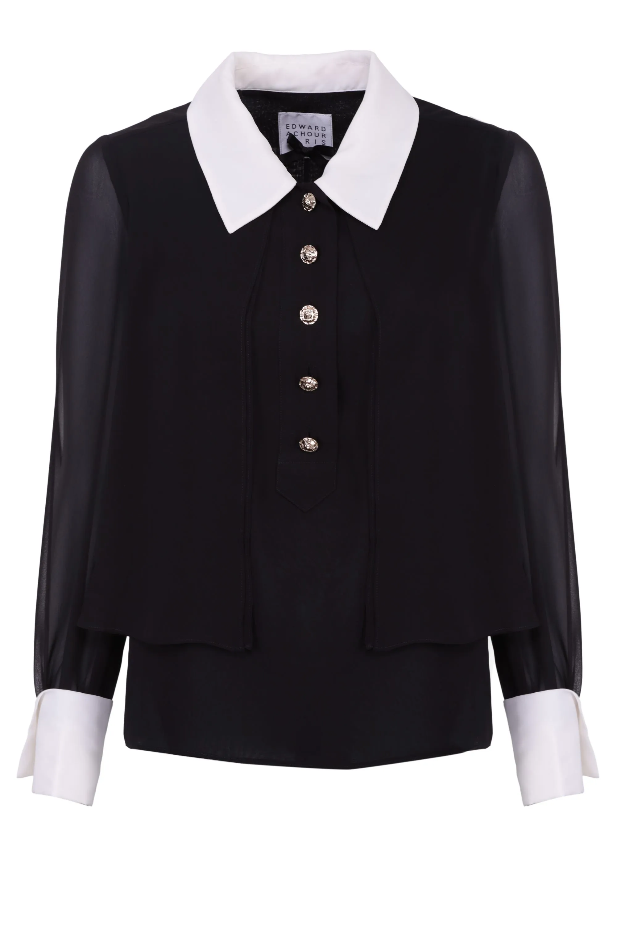 EDP-070716 BLACK WHITE COLLAR BLOUSE