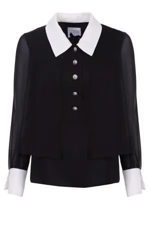 EDP-070716 BLACK WHITE COLLAR BLOUSE