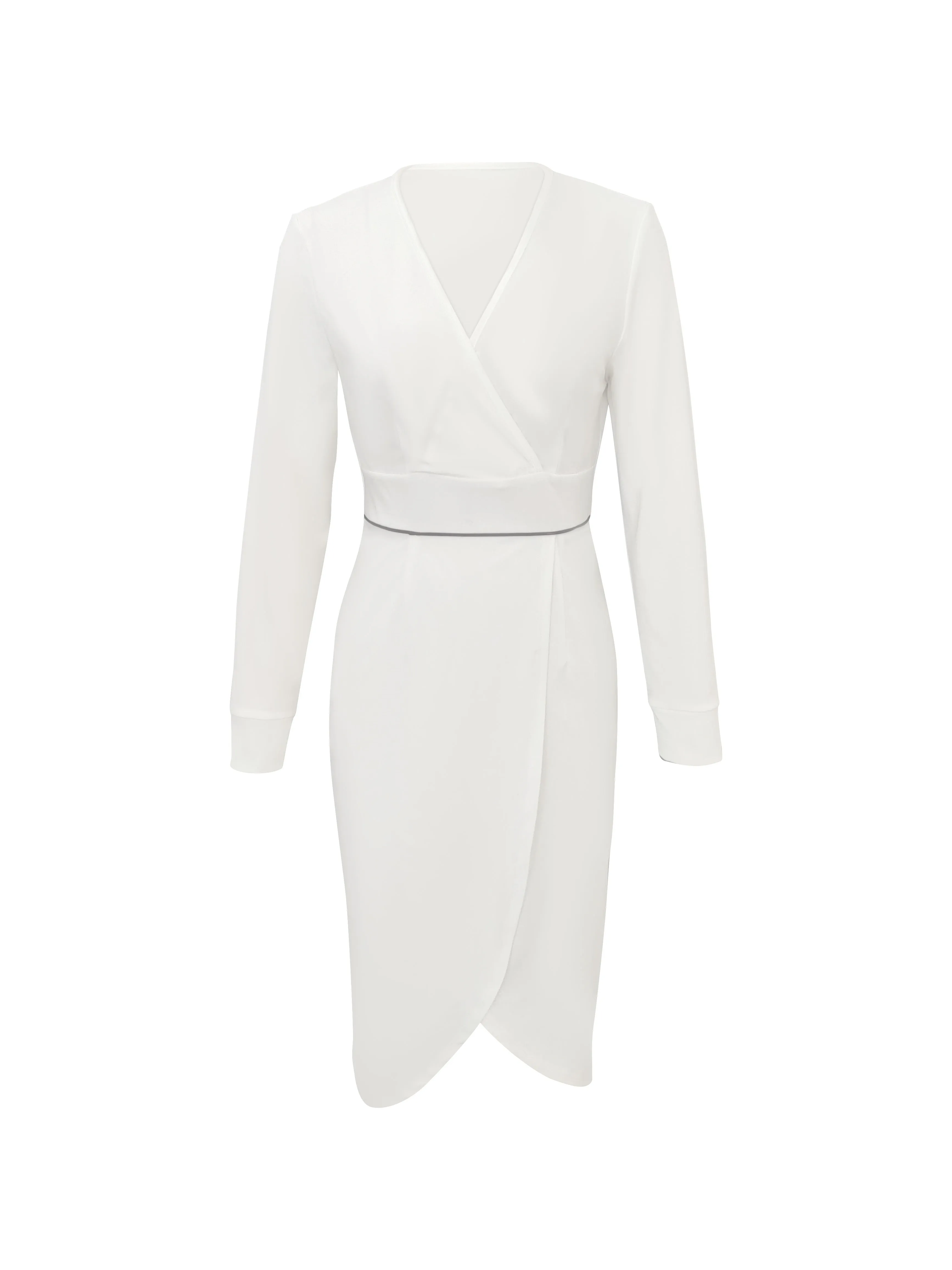 Elegant French-Inspired Bodycon Dress for Women - V-Neck, Long Sleeve, Solid Color, Stretch Fabric, Perfect for All Seasons