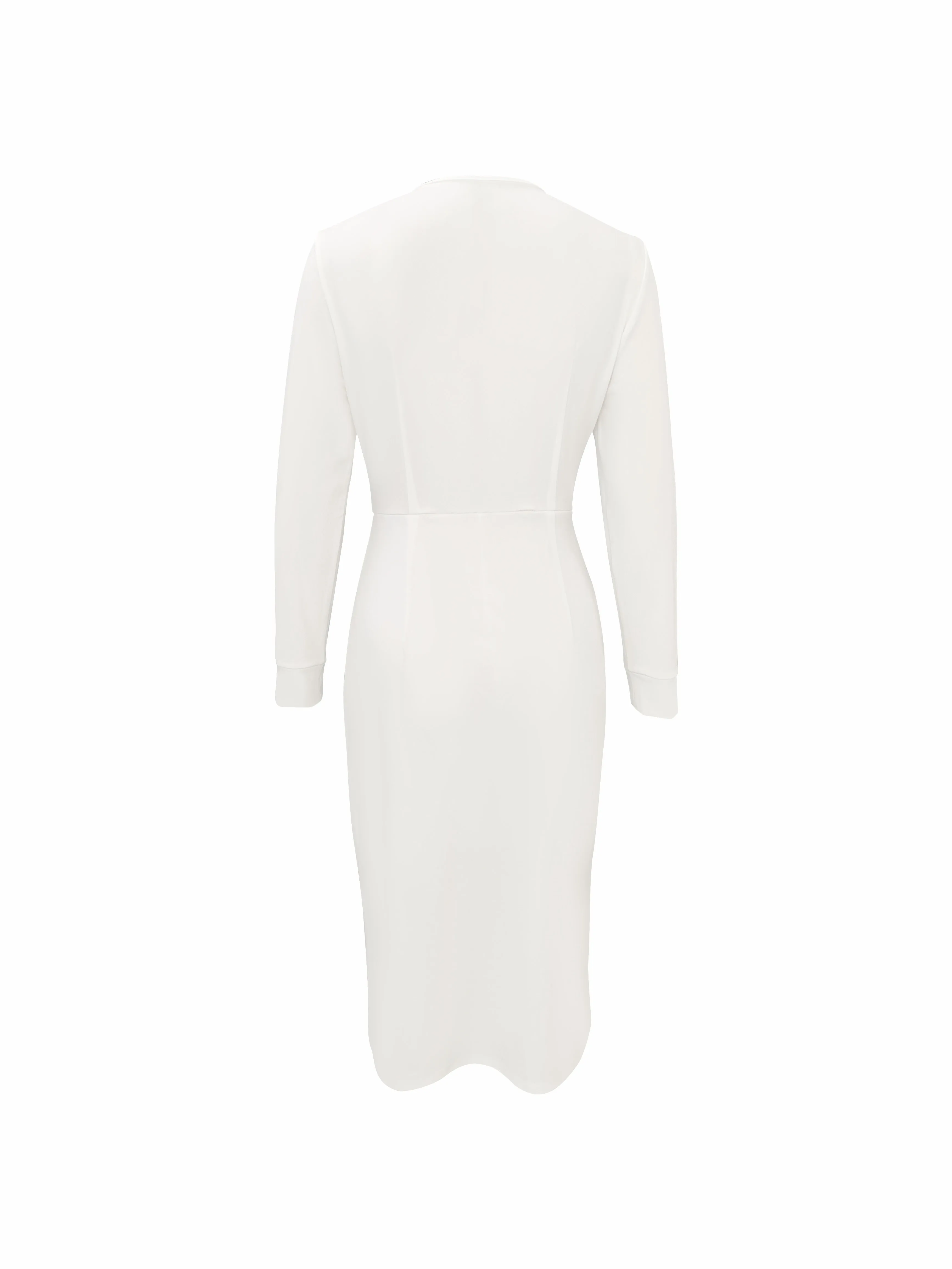 Elegant French-Inspired Bodycon Dress for Women - V-Neck, Long Sleeve, Solid Color, Stretch Fabric, Perfect for All Seasons
