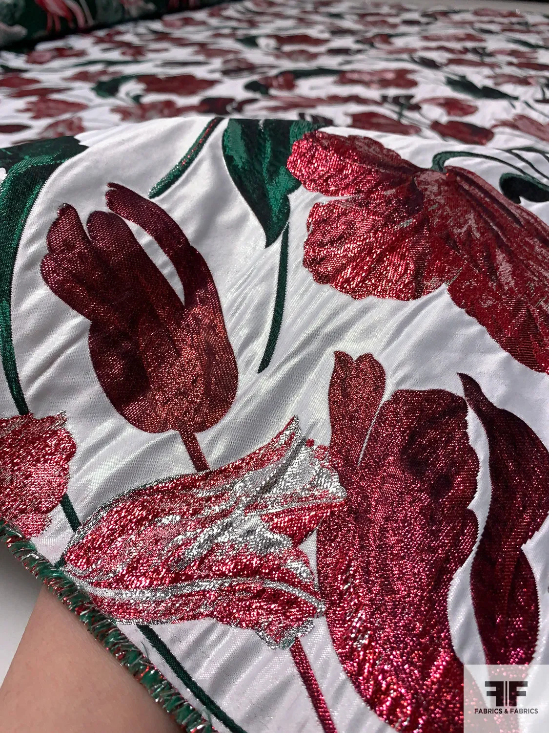 Famous NYC Designer Floral Metallic Brocade - Metallic Magenta / Evergreen / Silver
