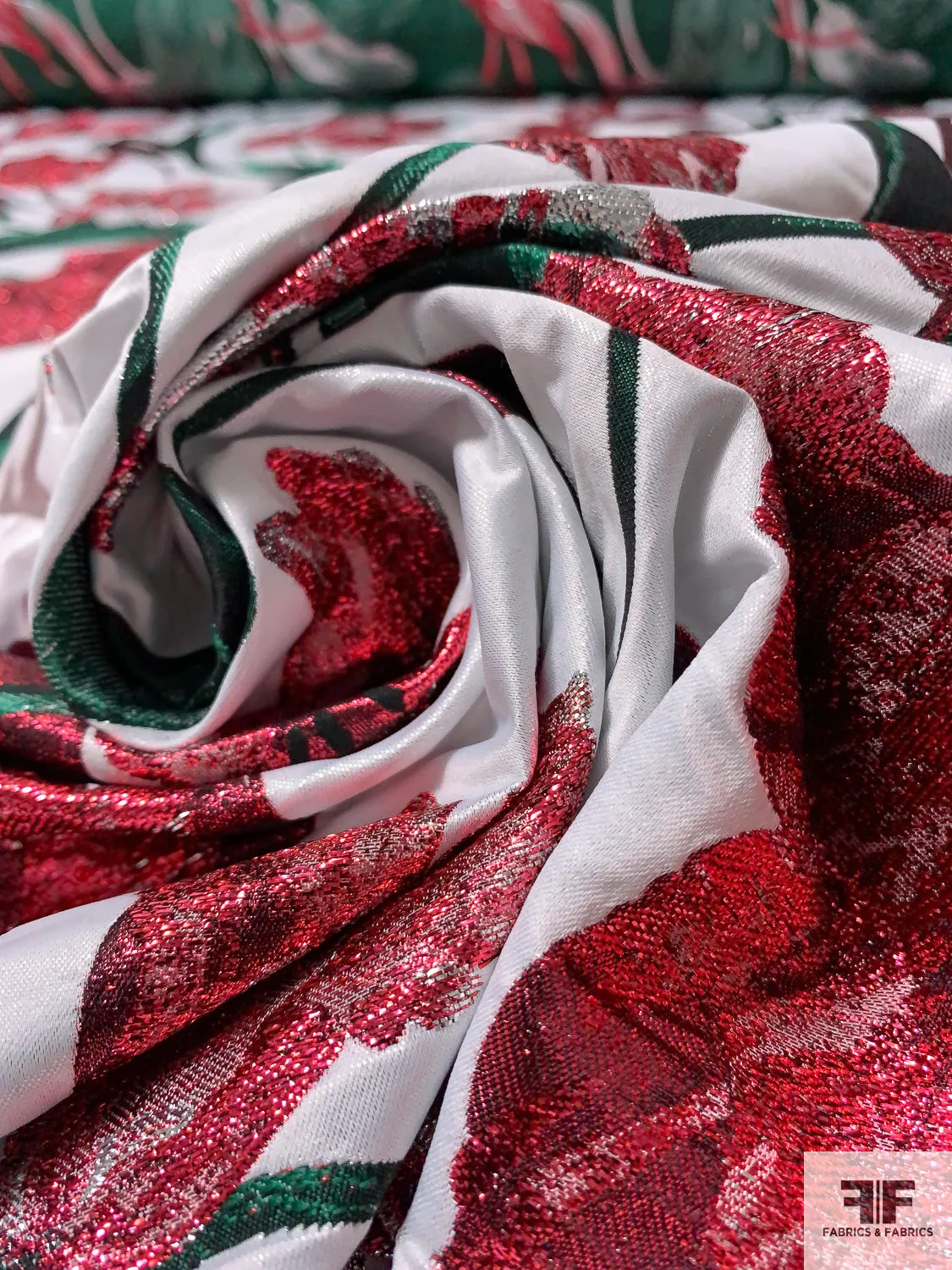 Famous NYC Designer Floral Metallic Brocade - Metallic Magenta / Evergreen / Silver