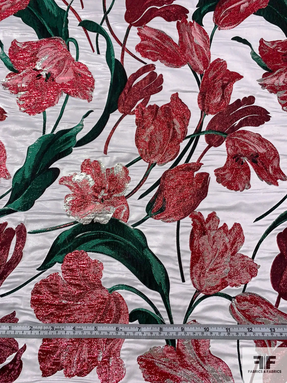 Famous NYC Designer Floral Metallic Brocade - Metallic Magenta / Evergreen / Silver