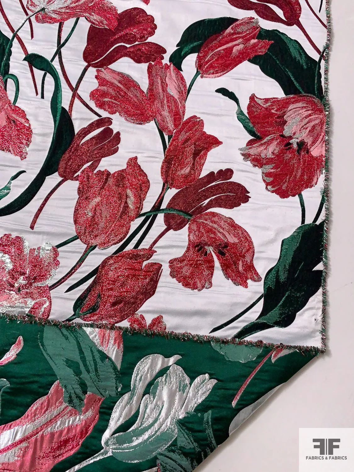Famous NYC Designer Floral Metallic Brocade - Metallic Magenta / Evergreen / Silver