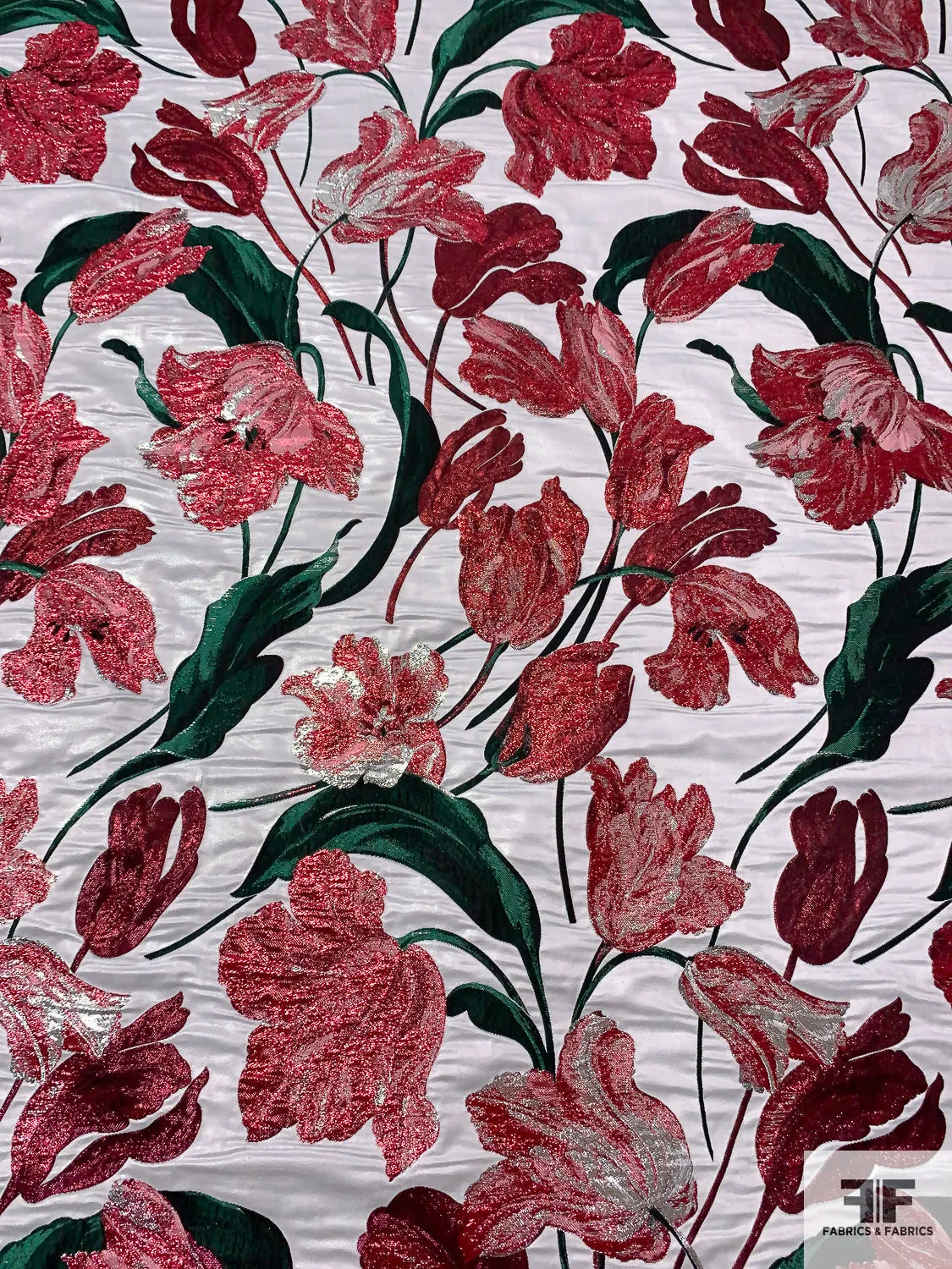 Famous NYC Designer Floral Metallic Brocade - Metallic Magenta / Evergreen / Silver