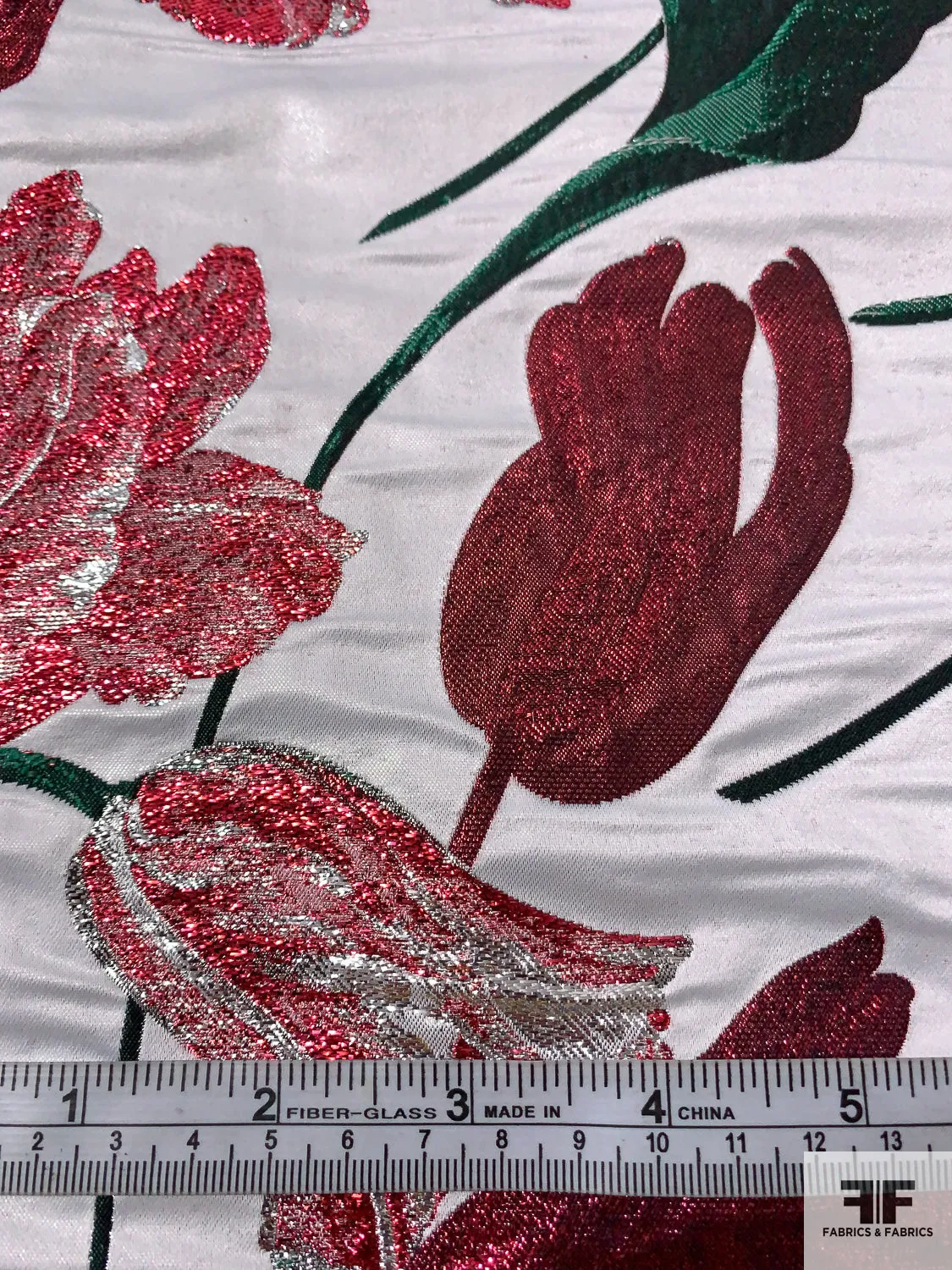Famous NYC Designer Floral Metallic Brocade - Metallic Magenta / Evergreen / Silver