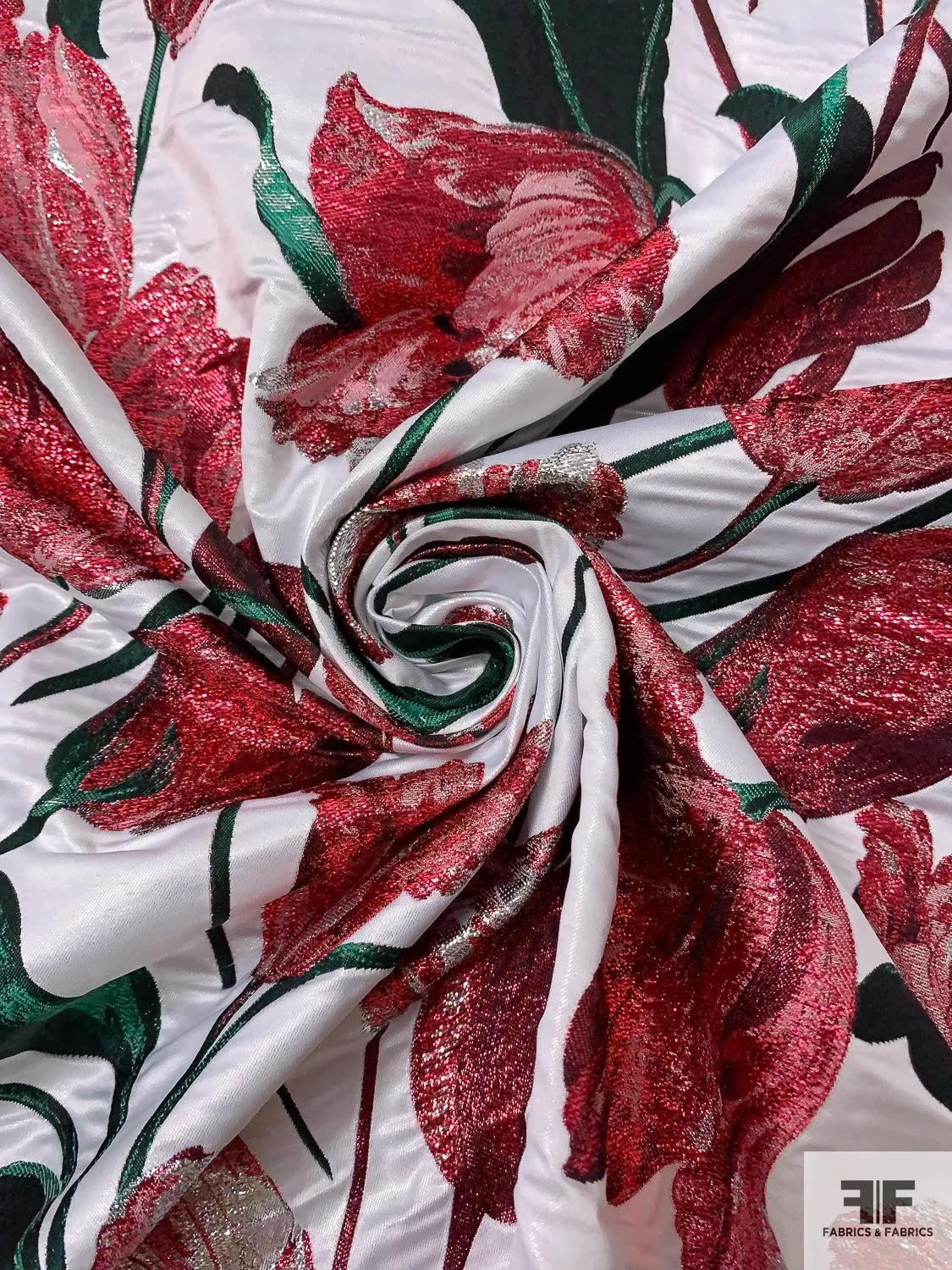 Famous NYC Designer Floral Metallic Brocade - Metallic Magenta / Evergreen / Silver