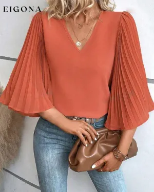 Fashionable solid color V-neck butterfly sleeves blouse