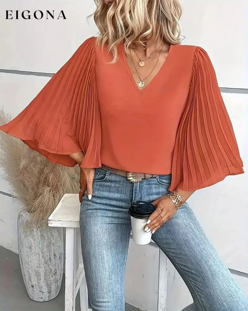 Fashionable solid color V-neck butterfly sleeves blouse