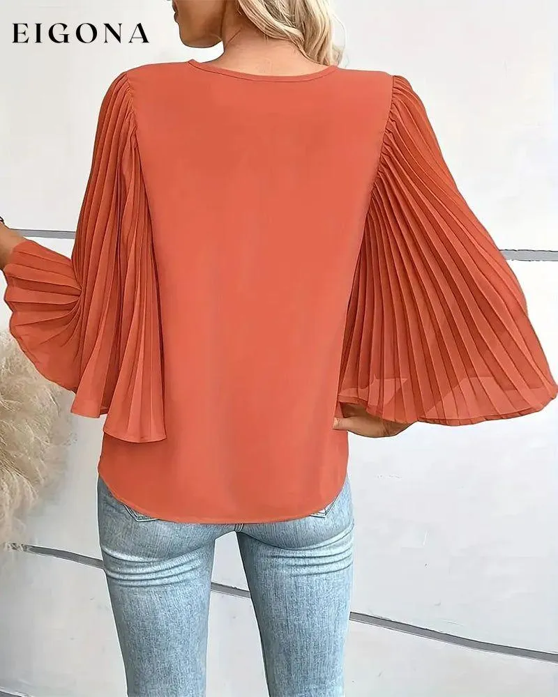 Fashionable solid color V-neck butterfly sleeves blouse