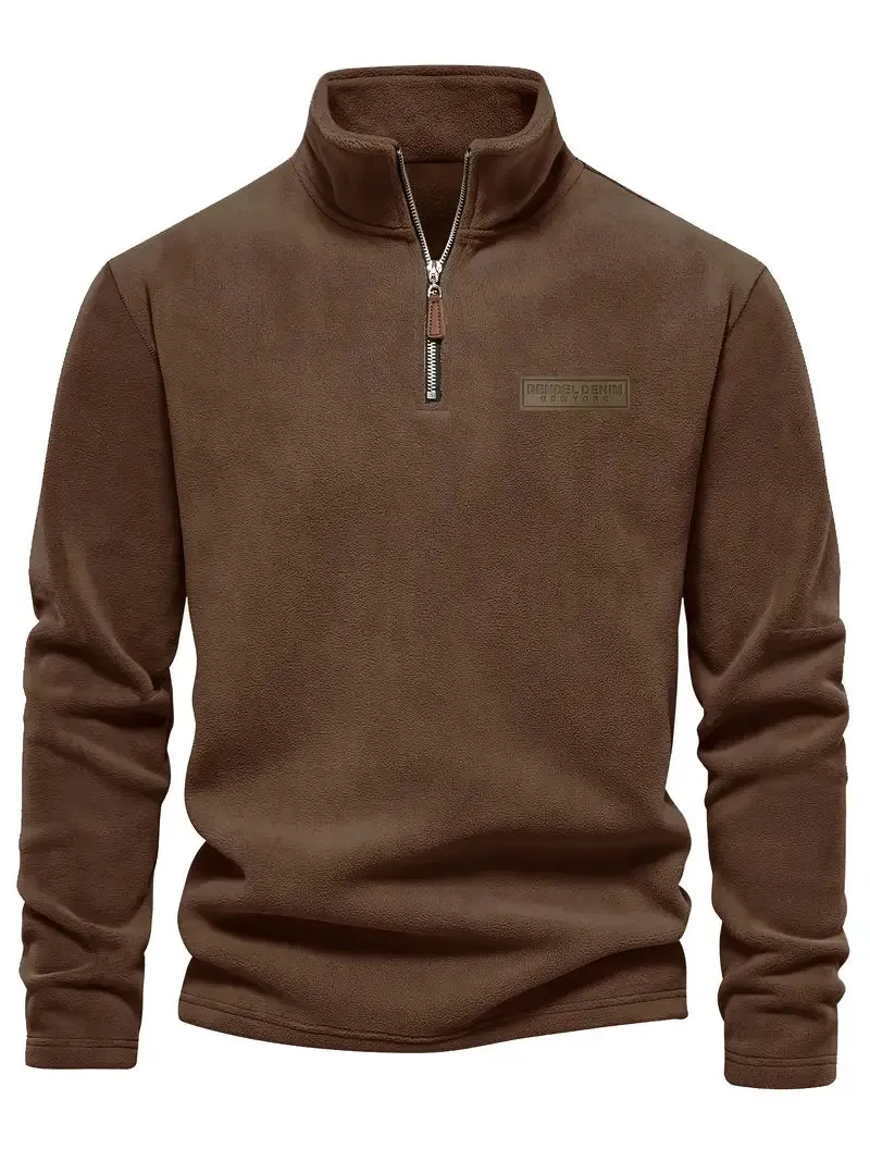 Fleece-gevoerd half-rits Sweatshirt, Casual Standkragen, Langarmige Pullover