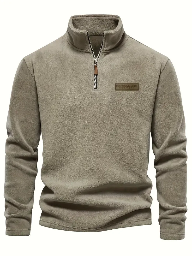 Fleece-gevoerd half-rits Sweatshirt, Casual Standkragen, Langarmige Pullover