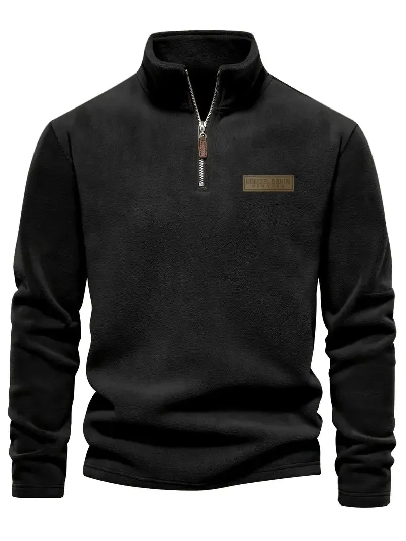 Fleece-gevoerd half-rits Sweatshirt, Casual Standkragen, Langarmige Pullover