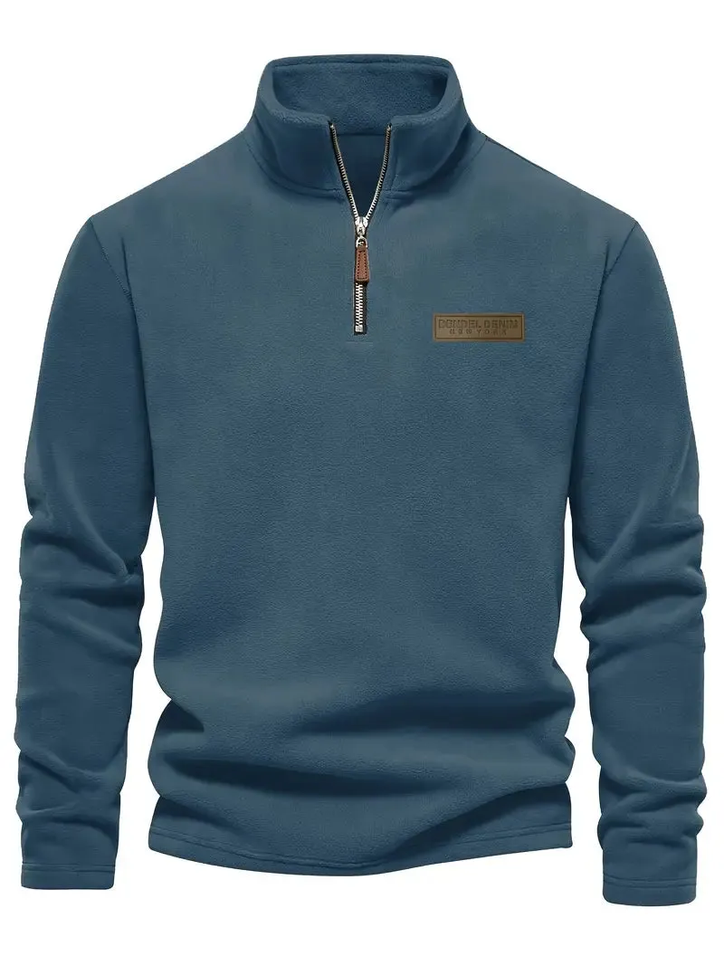 Fleece-gevoerd half-rits Sweatshirt, Casual Standkragen, Langarmige Pullover