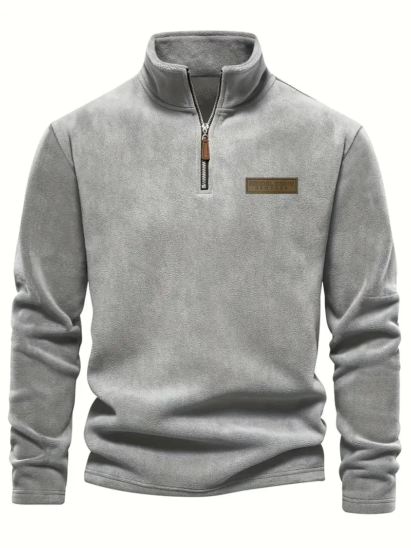 Fleece-gevoerd half-rits Sweatshirt, Casual Standkragen, Langarmige Pullover