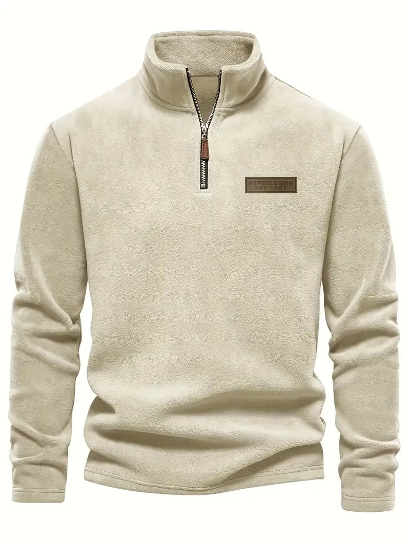 Fleece-gevoerd half-rits Sweatshirt, Casual Standkragen, Langarmige Pullover