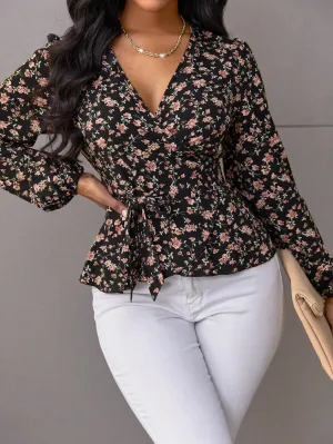 Floral Print Belted Blouse