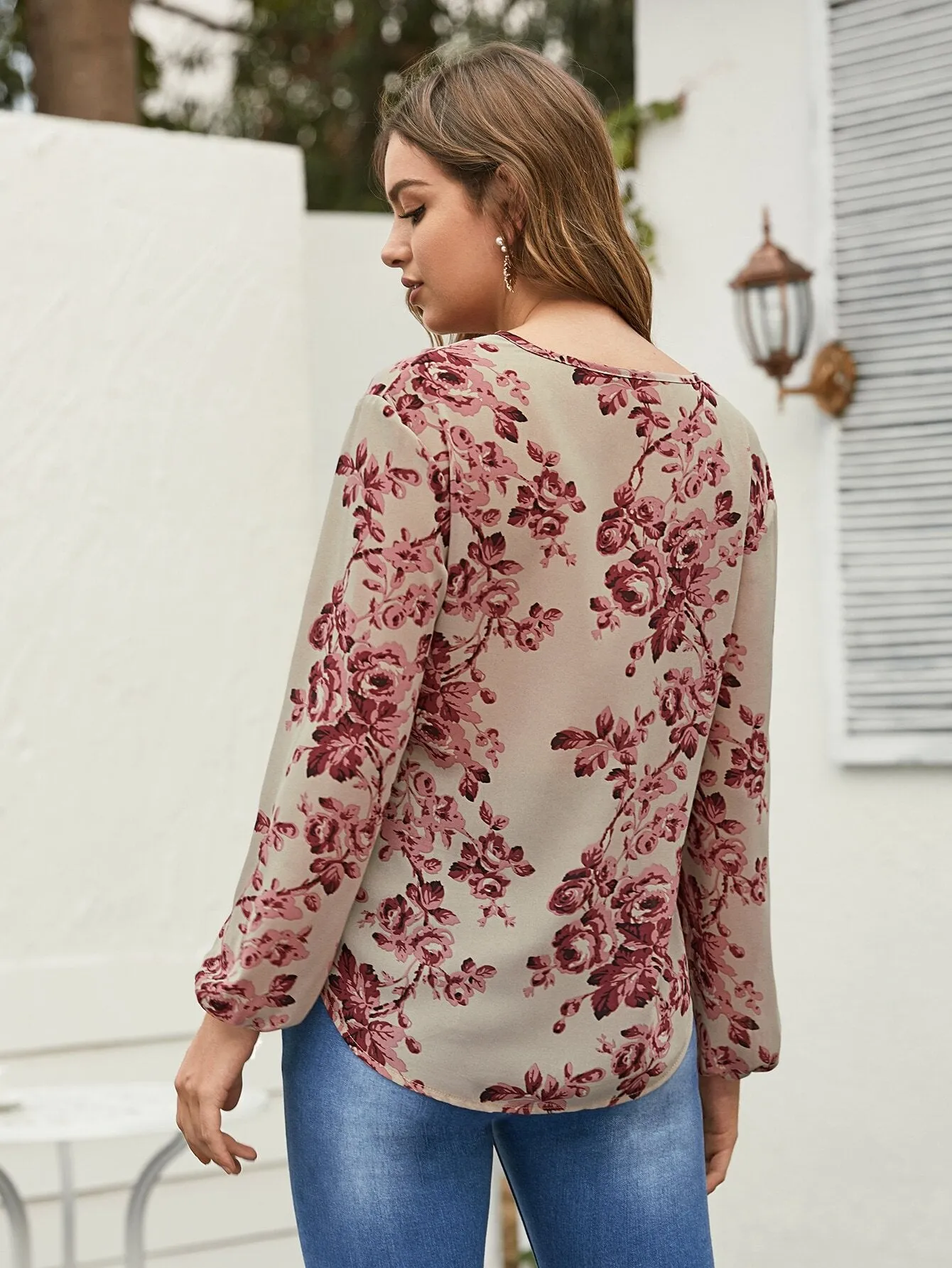 Floral Print Tie Neck Blouse