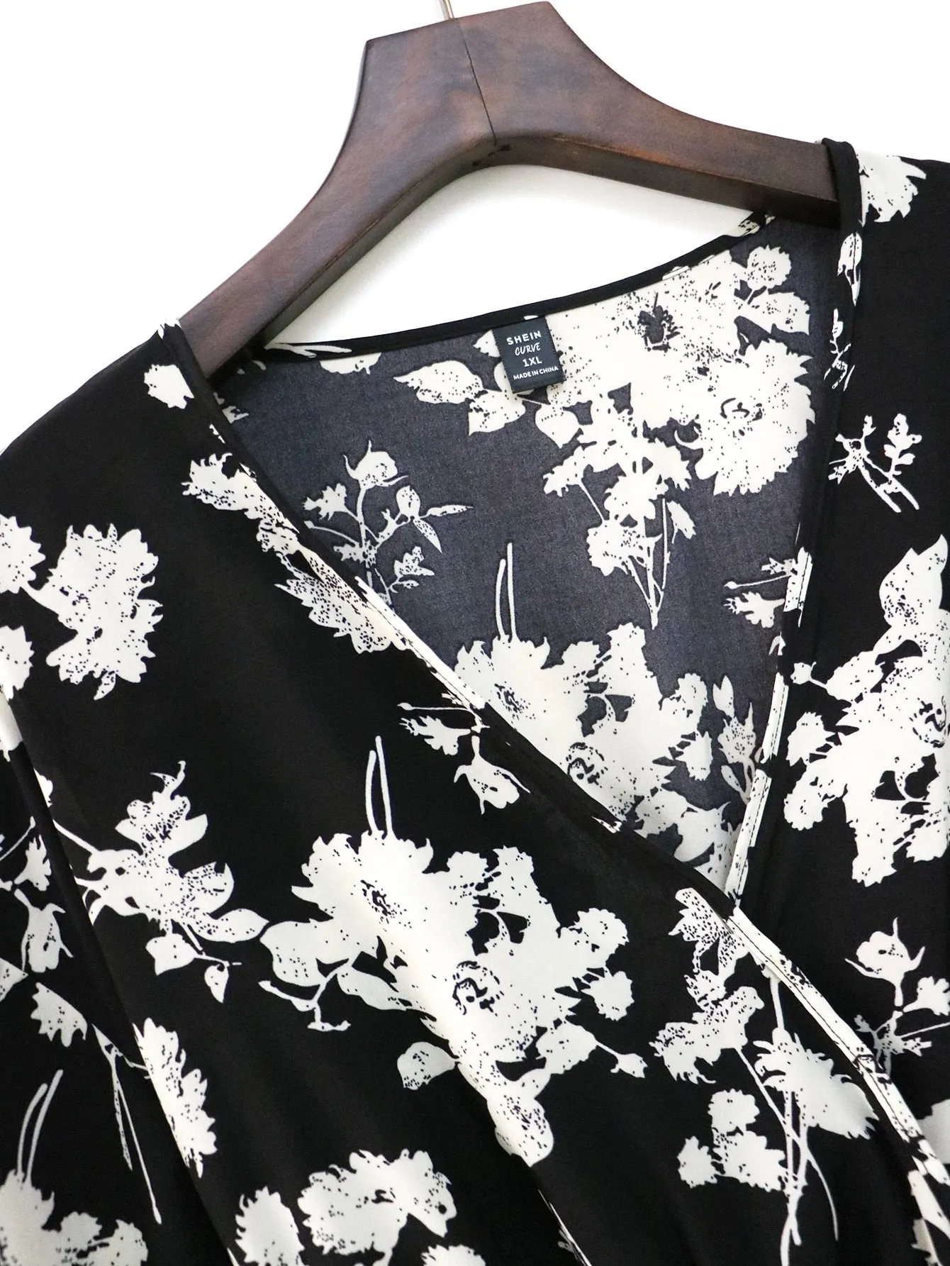 Floral Wrap Long Sleeve V Neck Regular Plus Size Blouse