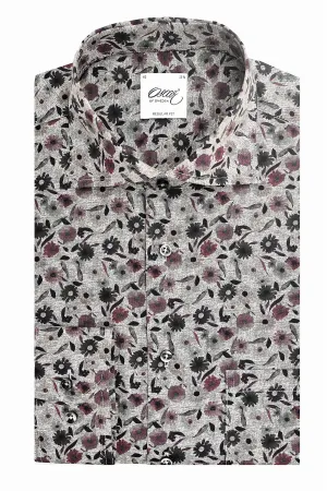 Grey flower printed regular fit shirt