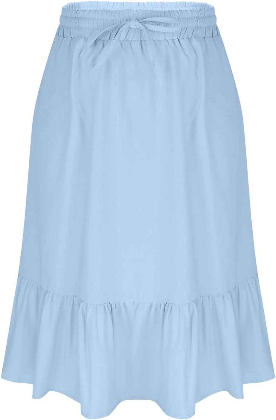 HGps8w Women's 2025 Summer Linen Midi Skirt, Trendy Casual Drawstring A-Line Elastic Waist Beach Dress Skirts with Pockets