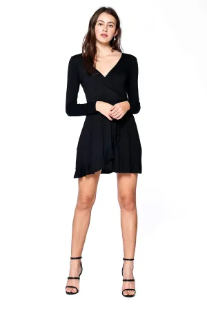 Khanomak Women's Long Sleeve V Neck Flounce Wrap Mini Dress