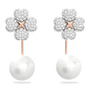 Latisha earring jackets-Flower, White, Rose gold-tone plated