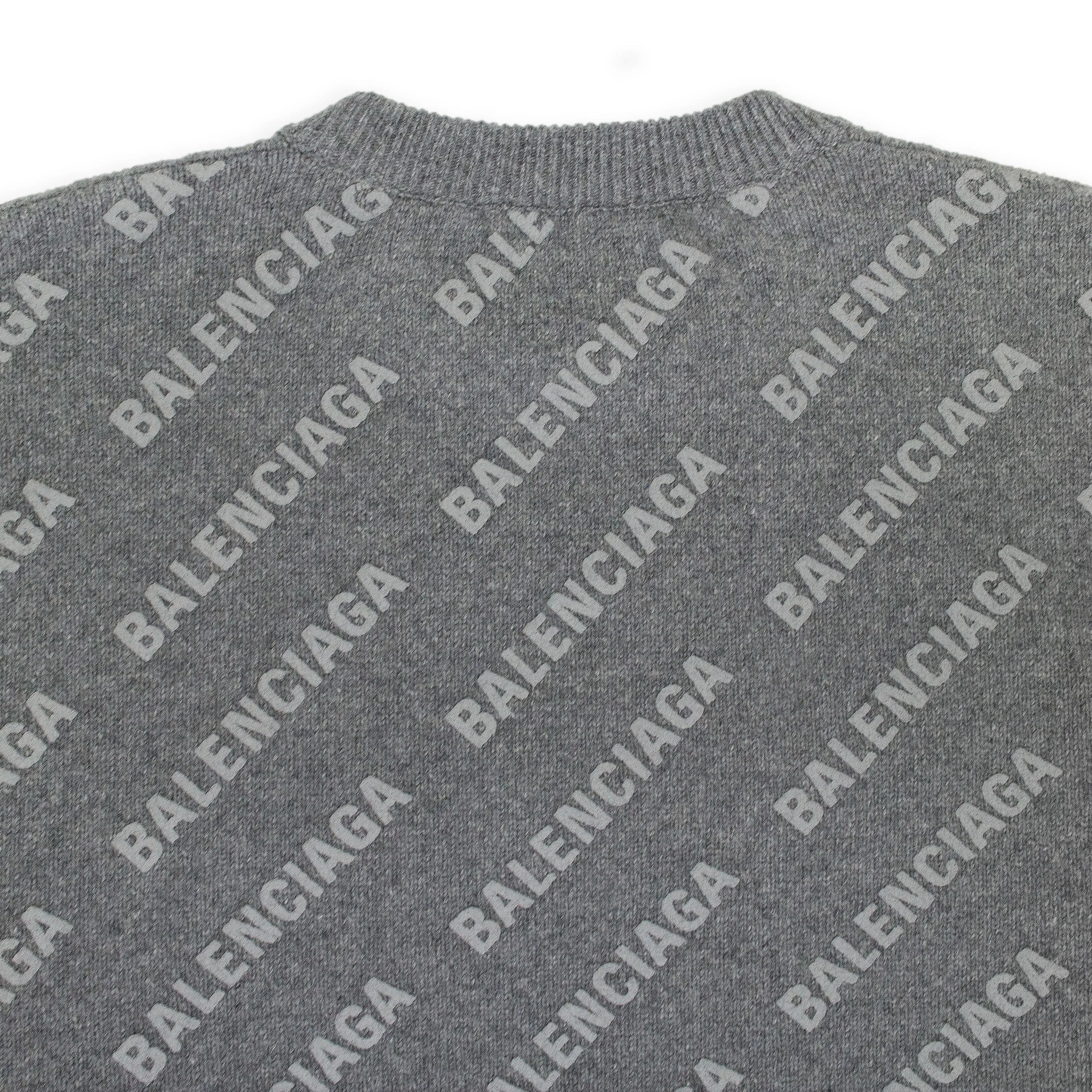 LOGO ALL OVER PRINT GREY/WHITE CREWNECK SWEATERS