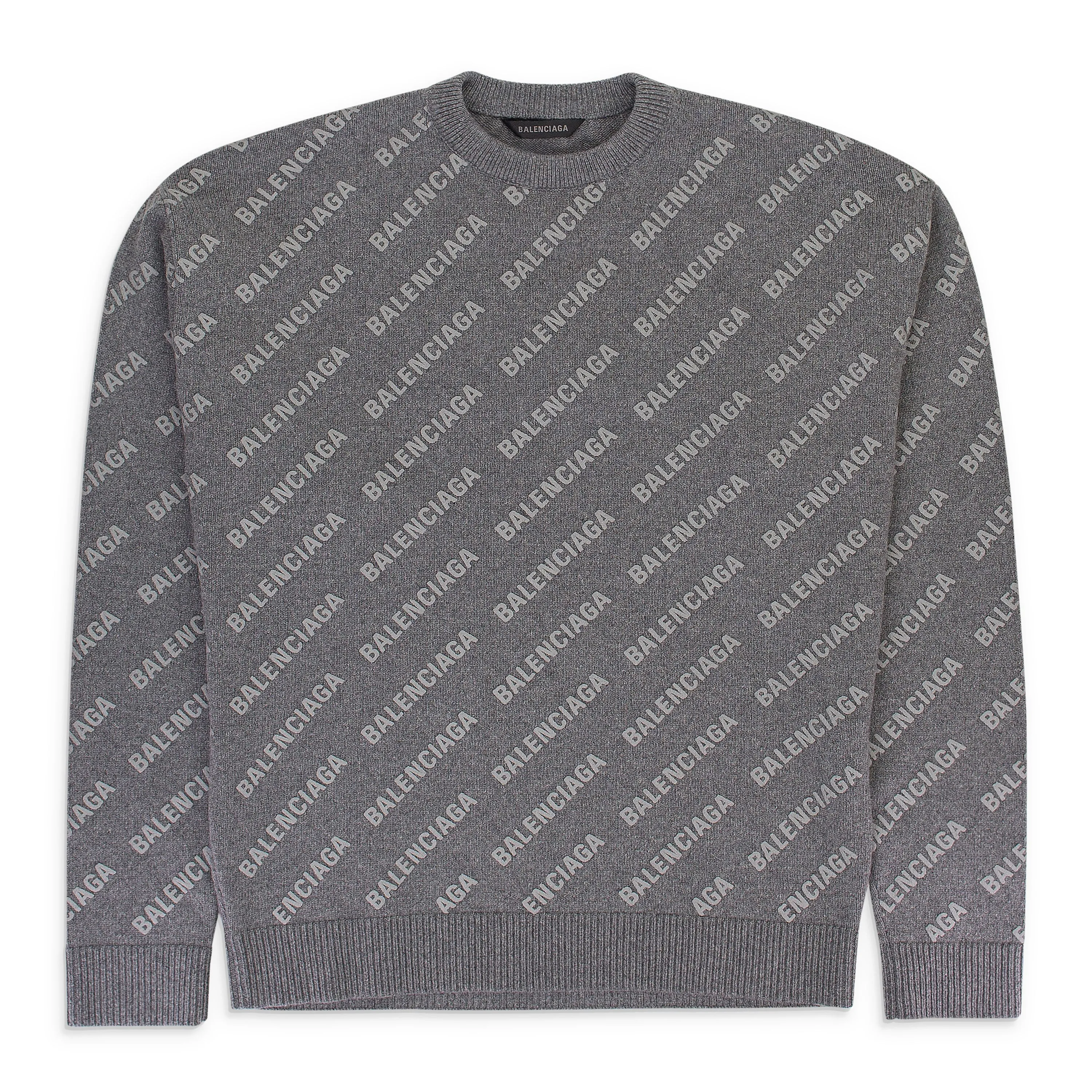 LOGO ALL OVER PRINT GREY/WHITE CREWNECK SWEATERS