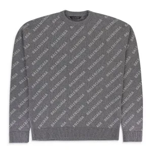 LOGO ALL OVER PRINT GREY/WHITE CREWNECK SWEATERS