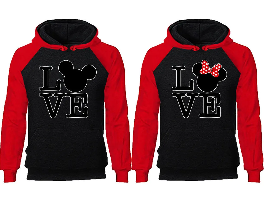 LOVE Mouse Duo Couple Matching Raglan Hoodies – Comfortable Unisex Pullover | Sold Separately in Sizes & Colors