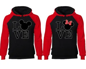 LOVE Mouse Duo Couple Matching Raglan Hoodies – Comfortable Unisex Pullover | Sold Separately in Sizes & Colors