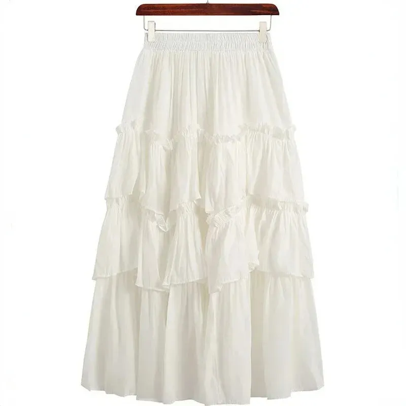 LVSANW Skirts Women Elegant Sweet Casual Trendy Korean Style Patchwork Folds Office Lady High Waist Ins Popular Cozy Daily All-match