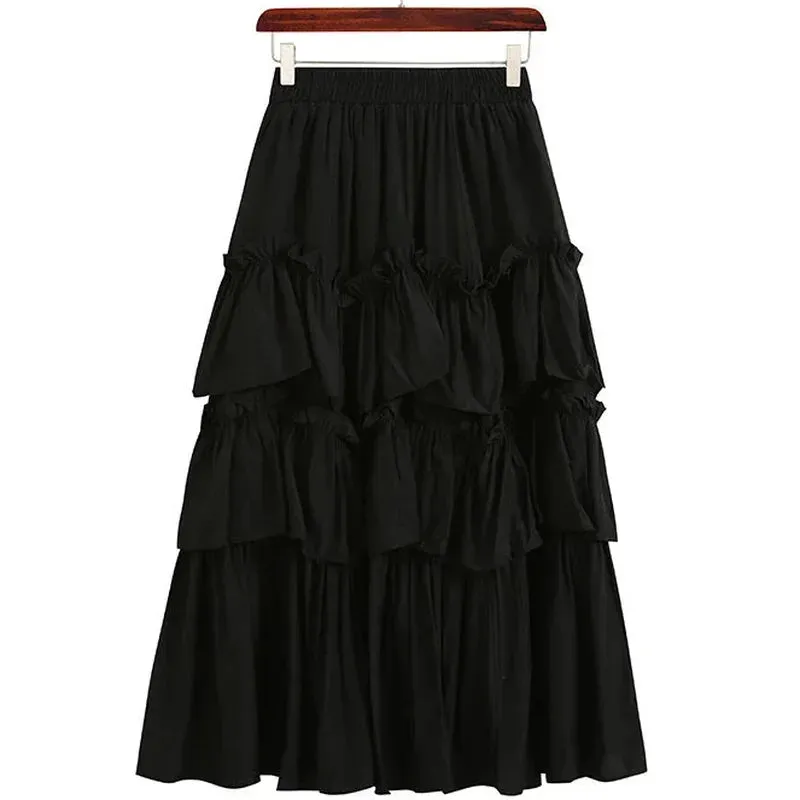 LVSANW Skirts Women Elegant Sweet Casual Trendy Korean Style Patchwork Folds Office Lady High Waist Ins Popular Cozy Daily All-match