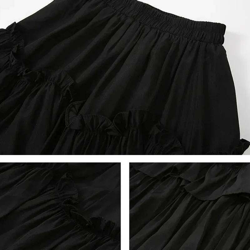LVSANW Skirts Women Elegant Sweet Casual Trendy Korean Style Patchwork Folds Office Lady High Waist Ins Popular Cozy Daily All-match