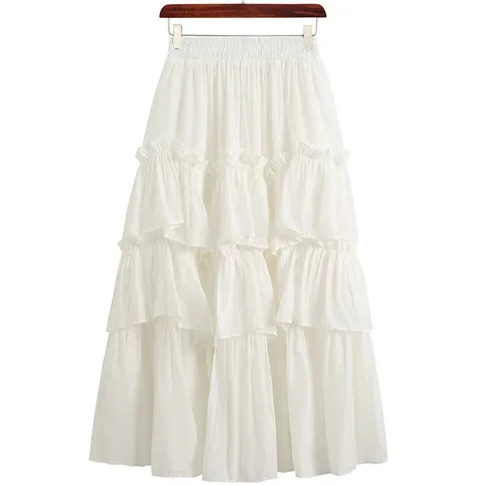 LVSANW Skirts Women Elegant Sweet Casual Trendy Korean Style Patchwork Folds Office Lady High Waist Ins Popular Cozy Daily All-match