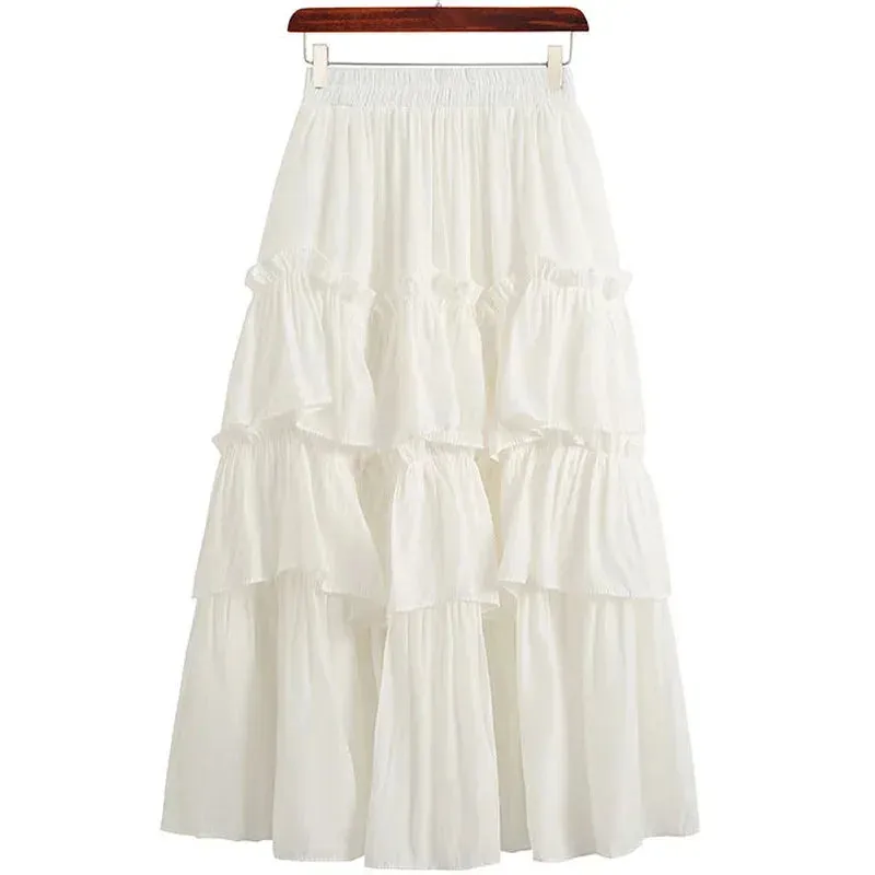 LVSANW Skirts Women Elegant Sweet Casual Trendy Korean Style Patchwork Folds Office Lady High Waist Ins Popular Cozy Daily All-match