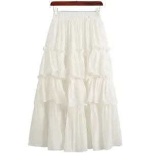 LVSANW Skirts Women Elegant Sweet Casual Trendy Korean Style Patchwork Folds Office Lady High Waist Ins Popular Cozy Daily All-match
