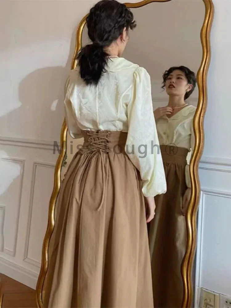 LVSANW Winter Dark Brown Vintage Skirt Women Harajuku Pocket Elegant Long Skirts Female Korean Fashion Designer Y2k Casual Skirts 2024