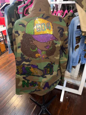 MARDI GRAS 504 CHIC CAMOUFLAGE BLING Patchwork JACKET